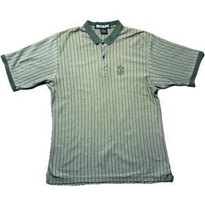 BOAST USA Made Green Pinstripe‎ Polo Shirt Large Cotton Tennis Country Club